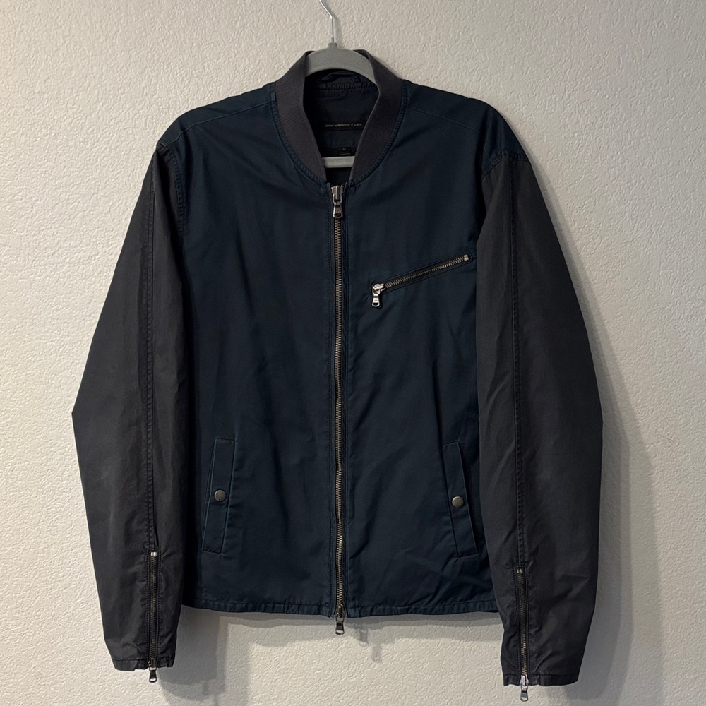 John Varvatos Men's 2-Tone Navy and Gray Bomber Jacket